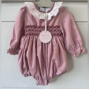 Pepa London long sleeve hand smocked romper 6m
